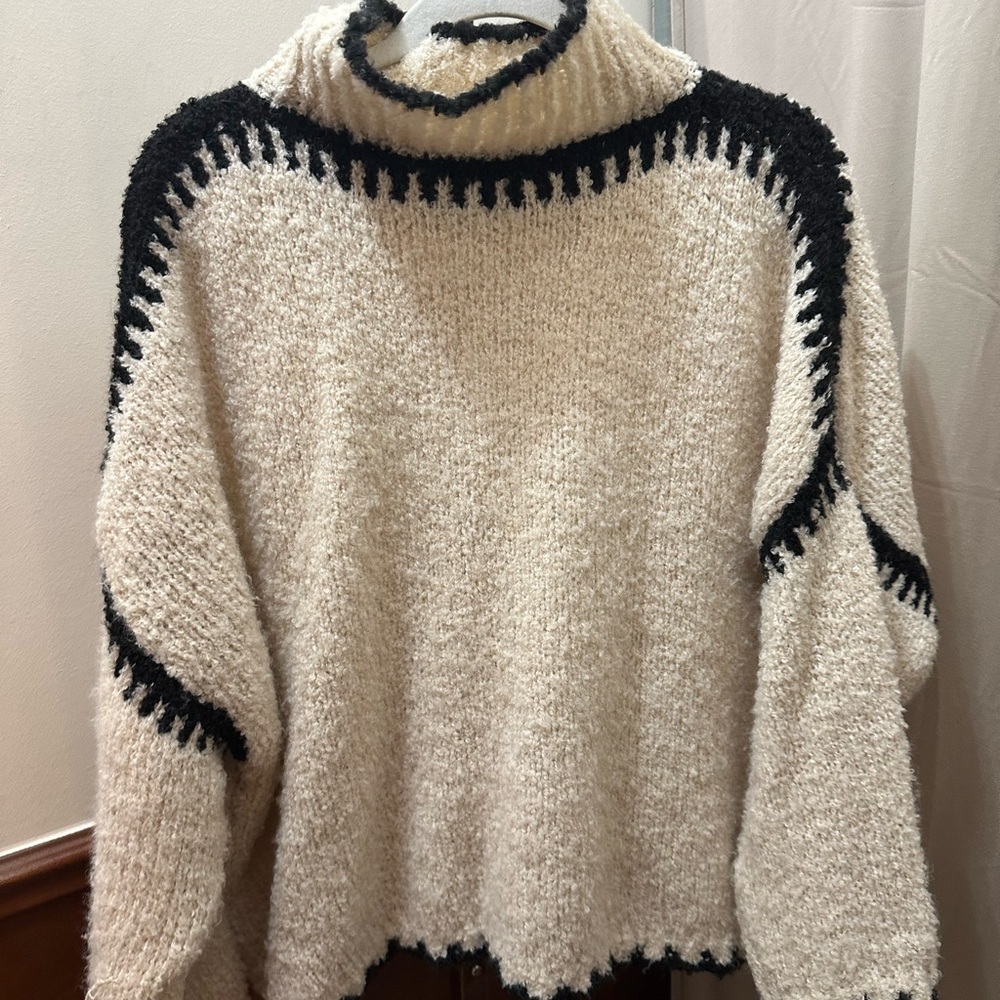 Ventti Black and Cream Cowl Neck Sweater